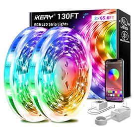 IKERY Led Strip Lights, 130ft Ultra Long 5050 RGB Music Sync LED Light Strips with Bluetooth App Controller, Cuttable & Dimmable Smart Color Changing LED Lights for Bedroom, Living, Room Wall Lighting