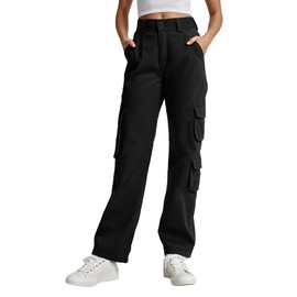 Lepunuo Black Cargo Pants for Women High Waisted Wide Leg Casual Y2k Streetwear Trousers with 7 Pockets