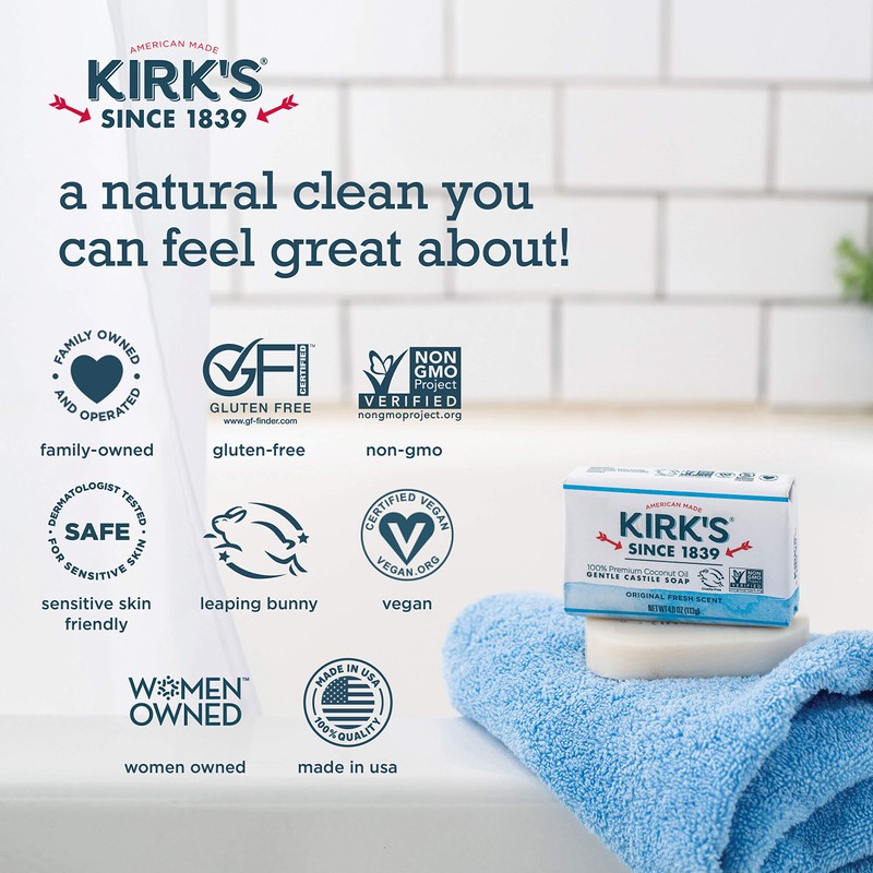 Kirk's Castile Bar Soap Clean Soap for Men, Women &