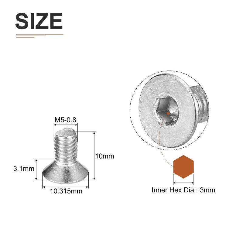 DTGN M5-0.8 x 10mm Flat Head Socket Cap Screws, 12