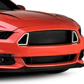 PIT66 Lower Hood Grille & Upper Grill Compatible with Ford Mustang 2018-2021 Front Bumper Grille W/DRL LED Accent Vent Lights FO1200566, FO1036170, FR3Z17K945CA, FR3Z8200AA