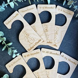 8 Wooden Baby Clothes Dividers, Nursery Hangers New Born Gift, Baby Shower Keepsake Gift, First Outfit, Baby Keepsake, Peter Rabbit Gift