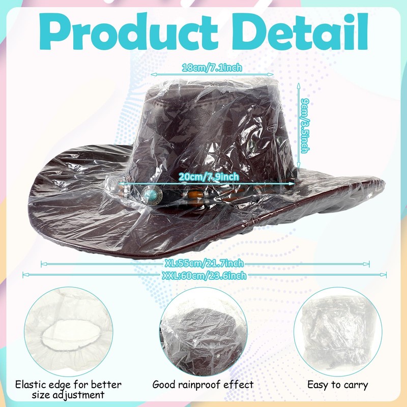 Funtery XXL Cowboy Hat Cover Cowboy Hat Rain Covers Plastic