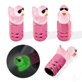 Rislobx 4Pcs Duck Tire Valve Caps, Funny Sunglasses Duck Valve Stem Caps Covers for Wheels, Decorative Cute Tire Valve Caps for Car Accessories (Hexagon Duck Pink)