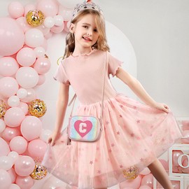 KKXIU Birthday Gifts for Girls Initial Toddler Purse Cute Kids Crossbody Bag (Shine-C)