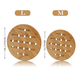 XGzhsa Pot Trivet, Heat Resistant Mat Kitchen, 2 Pieces, Various Sizes, Non-Slip Thick Bamboo, Heat Resistant Mats for Pots, Pans, Tableware, Ideal Home Kitchen Worktop Protector (Round)