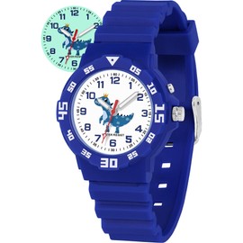 TENOCK Children's Learning Watch Unicorn Dinosaur with Night Light for Boys Girls 30 m Waterproof Wristwatches for Children from 4-12 Years Gift for Birthdays Easter Children's Day Christmas, blue,