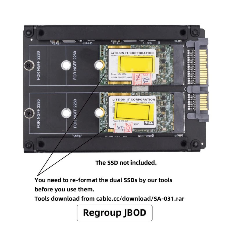 cablecc Dual NGFF B+M Key M.2 SSD Card JOBD Raid0