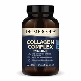Dr. Mercola Suplemento dietético de complejo de colágeno, tipo I, II y II, 30 porciones (90 comprimidos), sin OMG, sin gluten, sin soja