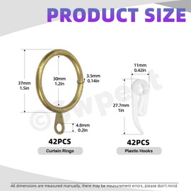 Swpeet 84Pcs 30mm Bronze Metal Drapery Curtain Ring with Plastic Curtain Hook Assortment Kit, Drape Sliding Eyelet Ring, Clip Rings for Rod Hotel Bar Bedroom