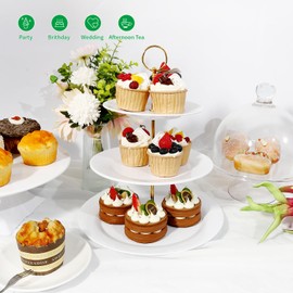TP 3-Tier Cupcake Stand Melamine Serving Tray Unbreakable Dessert Stand Fruit Candy Display Tower for Wedding Birthday Tea Party and Baby Shower, White