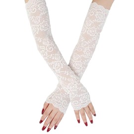Lufdegim Lace Gloves Fingerless Long Lace Mesh Gloves Women 1920s Vintage Lace Arm Cover Party Costume Tea Party Wedding Party Dating Evening Party Accessory Costume, White