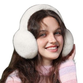 Campsis Winter Ear Muffs for Women White Fluffy Warm Earmuffs Foldable Plush Ear Warmer Cold Weather