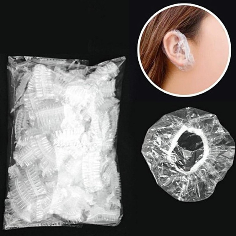 100pcs Disposable Transparent Ear Cover Sleeve Bath Shower Salon Hair