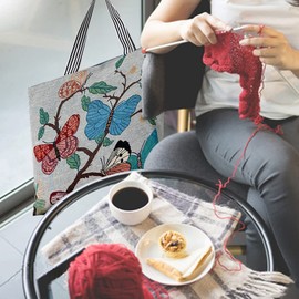 Knitting Tote Bag, Large Knitting Bag Knitting Needle Bag with Zipper Butterfly Pattern Crochet Bag for Yarn Knitting Needles Crochet Hooks (Type C)