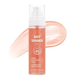 TEIHWAL Body Glow Oil Sunscreen Shimmer Body Oil, SPF 45 Broad Spectrum, Lightweight Non-Greasy Moisturizing Glow Oil for Face & Body-Rose