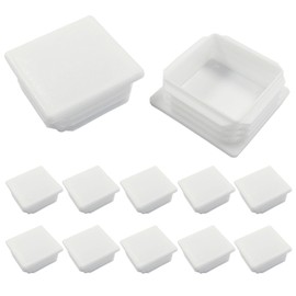 Hordion 12 Pcs 2" Square Plastic Plugs, White Tubing End Cap Chair Leg Inserts for Pipe Post Chairs Furniture