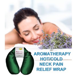 Happy Wraps Microwavable Herbal Neck Wrap - Hot Cold Aromatherapy Neck Warming Pillow - Heating Pad for Migraines, Stress, Gifts for Women, Birthdays, Christmas and Free Sleep Mask - Jade Satin