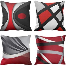 NDMMSO Boho cushion covers 18x18 Set of 4 Mid Century Modern Decorative Throw Pillows Black with red Cushion Pillowcases for Couch Sofa Bedroom Abstract Geometric Home Decor