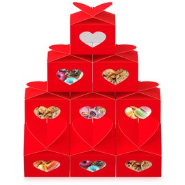 Fullhawl 15 Pcs Cupcake Treat Boxes with Heart Window Red Pink Candy Cookie Box Gift Wrapping Boxes with Stickers for Cupcake Candy Cookie Chocolate Dessert Homemade Bakery Party