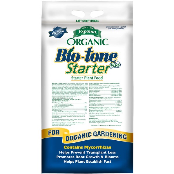 Espoma Organic Bio-Tone Starter Plus 4-3-3 Natural & Organic Starter Plant Food with Both Endo & Ecto Mycorrhizae; 25 lb. Bag; The Ultimate Starter Plant Food