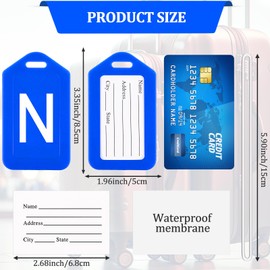 Paterr 8 Pcs Bright Colored Initial Letter A-Z Luggage Tags Bulk Suitcase Tag with Privacy Name Card Bag Tags for Travel Sports(N)