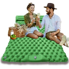 Double Sleeping Pad for Camping – Ultralight 4" Thick Self-Inflating Air Mattress with Built-in Foot Pump, Pillows & Removable Bed Sheet – Lightweight Sleeping Mat for 2 Adults, Tent, Hiking, Travel