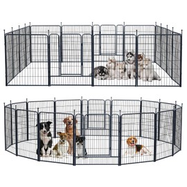 Dog Playpen,24/32/40 Inch Height in Heavy Duty,Folding Indoor Outdoor Dog Exercise Fence, Portable Pet Playpen with Door for Large Medium Dogs - Silver Gray (16 Panels, 40 inch)