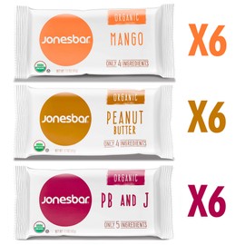 JONESBAR (18ct Variety Pack, 18 Bars (1 Box)), USDA Organic Fruit & Nut Bar, Non-GMO, Kosher, Vegan, Gluten Free, Simple Snack Bar