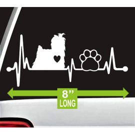 Yorkie Yorkshire Terrier Heartbeat Lifeline Paw Decal Sticker for Car Window 8 Inch BG 194