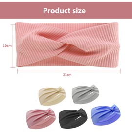 Sports Elastic Hair Band, Pack of 5 Headbands for Women, Yoga Hair Accessories, Headband Women's Elastic, Wide Headband, Elastic Hair Bands, Cream White, Navy Blue, Light Grey, Dark Grey, Pink