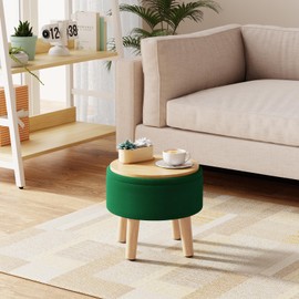 Poofzy Ottoman with Storage, Storage Ottoman, Small Foot Stool Ottoman with Wood Legs, Velvet Small Ottoman Foot Rest for Couch, Living Room and Bedroom - Green