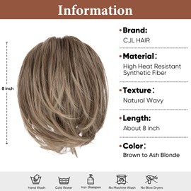 CJL HAIR Claw Clip Short Ponytail Hair Extensions DIY Bendable Metals Messy Bun Hair Piece for Wonen Straight Synthetic Fake Hairpieces Brown to Ash Blonde