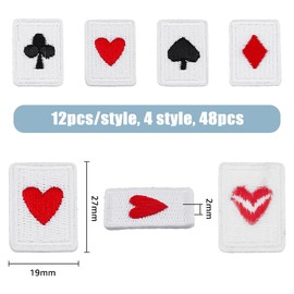 SUPERFINDINGS 48Pcs 4 Style Playing Cards Patch Polyester Iron on/Sew on Poker Appliques Patches Red Black Heart Patches Card Suits Diamonds Spades Patch for Clothes Craft