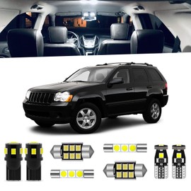 ENDPAGE 15-Pieces White 6000K Interior LED Light Kit for Jeep Grand Cherokee 1999 2000 2001 2002 2003 2004 2005 2006 2007 2008 2009 2010 LED Lighting Package + License Plate Lights, Install Tool