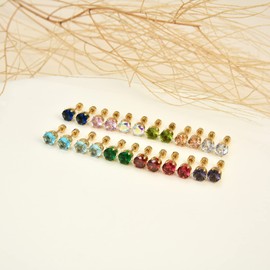 12 Pairs 18K Gold Plated Surgical Stainless Steel Stud Earrings, Flat Back Screw Back Cubic Zirconia Stud Earrings for Women, Silver CZ Brithstone Stud Earrings Set (Gold 4mm)