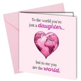 Oscar Finks Traditional Birthday Card for Daughter, Pink Heart Globe Design, 350gsm Card, Blank Inside #1781