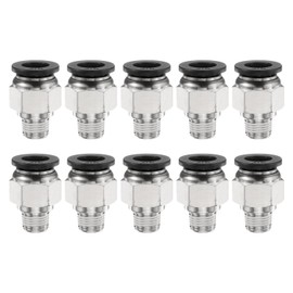 QUARKZMAN 10pcs Push to Connect Fittings 3/8" Hose OD x 1/8" NPT Thread Male Straight Connectors Copper Quick Connect Pneumatic Fittings Brake Systems, Black