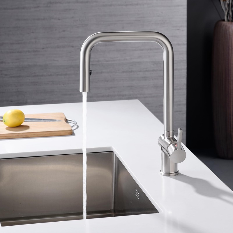 SUMERAIN Pull Down Kitchen Sink Faucet with Sprayer Brushed Nickel