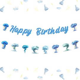 kreat4joy Tornado Birthday Decoration Boy, Tornado Happy Birthday Banner Blue Storm Cloud Garland for Tornado Weather Two Nado 2nd Birthday Decoration