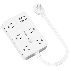 Surge Protector Power Strip 1 FT Flat Extension Cord ，10 AC Outlets & 4 USB Ports(5V/3.4A 17W), 1080J ，Wall Mountable Desktop Charging Station with Flat Plug for Office Supplies and Home, White