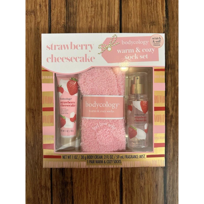 Bodycology Strawberry Cheesecake Warm and Cozy Sock Set, 3 Pieces