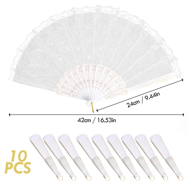 Elovara 10 Pcs White Lace Embroidery Folding Hand Fans for