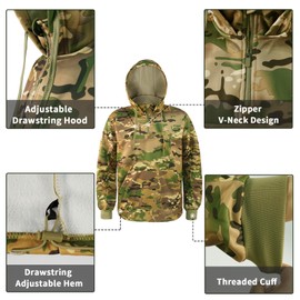 LOOGU Men's Camo Tactical Hoodie Fleece Lining Performance Pullover Hoodies with Kangaroo Pocket for Training Hunting Hiking