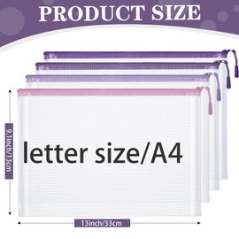 Feifeiya 24 Pack Mesh Zipper Pouch Bags, Purple Office Supplies, A4 Size Zipper Bags School Organization Office Accessories