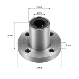 uxcell 8mm Linear Ball Bearings LM8UU Round Flange, 8mm Bore, 15mm OD, 24mm Length (Pack of 2)