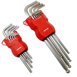 Dekton 2-Pack Ball End Hex & Torx Key Set | Ball Point Heads for Up to 25° Angles | Heat Treated for Strength | Handy Key Holder Included | Home Repairs & DIY | Includes Sizes 1.5mm - 10mm & T10 - T50