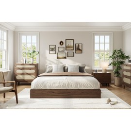 ELETHEBIA Full Size Wooden Platform Bed Frame, Floor-Standing Bed Frame with Wood Slats Support, No Box Spring Needed, Low Profile, No Headboard, Easy Assembly, for Small Bedrooms, Apartments, Walnut