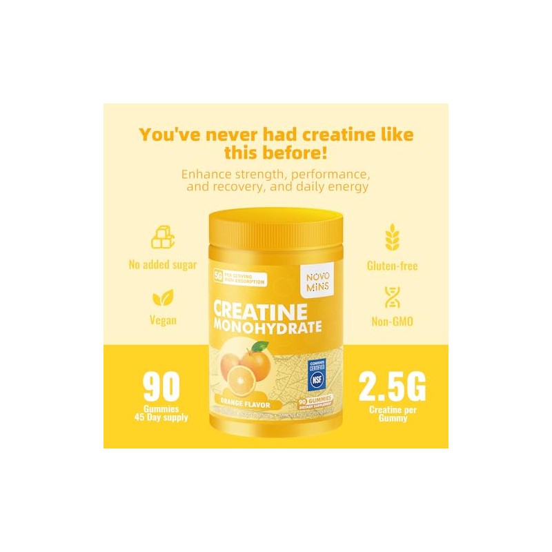 novomins Gomitas de monohidrato de creatina de 5 g para
