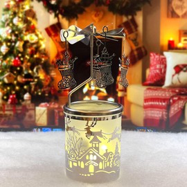 iLaJao Rotary Tea Light Carousel Angel Votive Candle Holders Spinning Tealight Holders Christmas Decoration for Home Tabel Centrepieces Gift for Wedding Wife Kids Birthday(Boots)